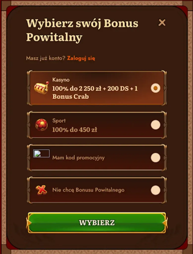 Pakiet powitalny w Wild Robin Casino